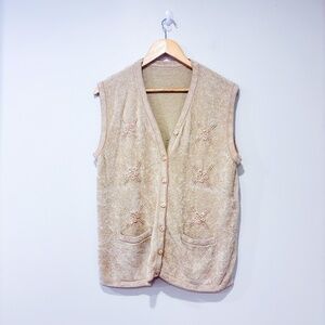 Beige vintage sleeveless button‎ down cardigan